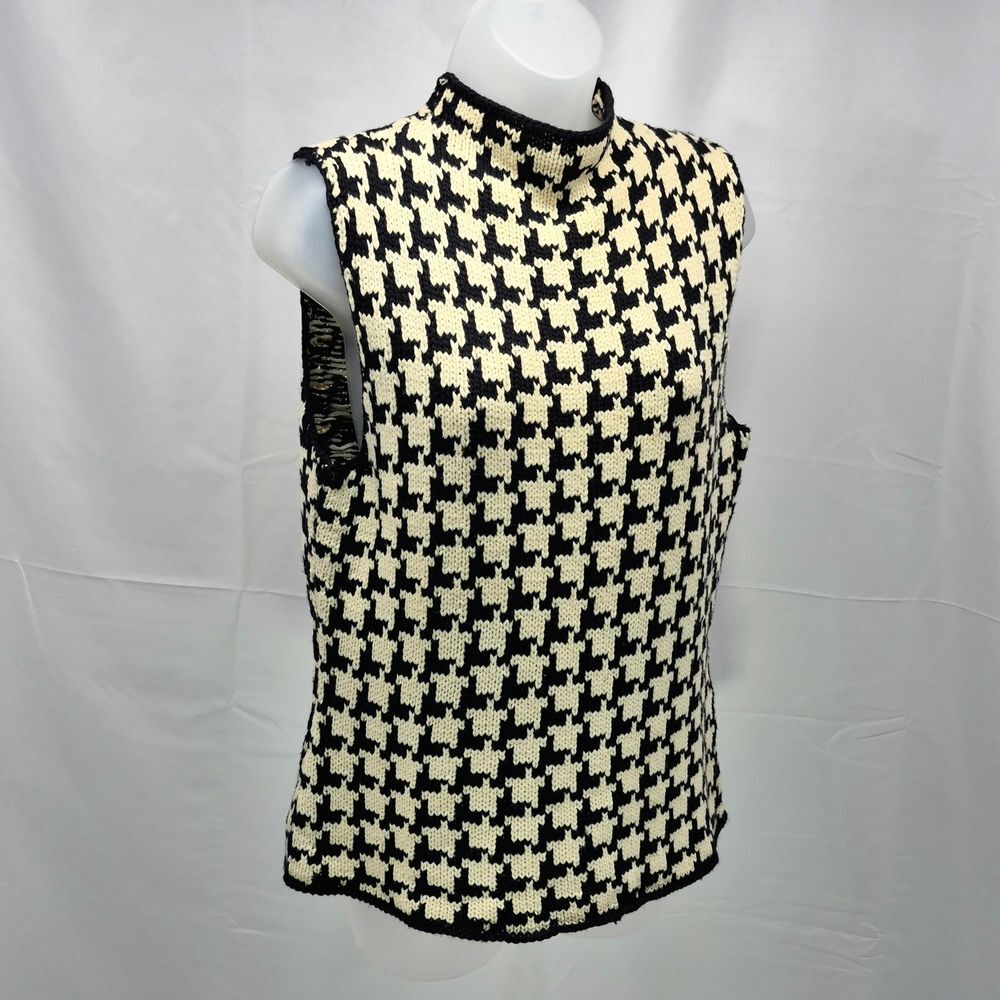 John Paul Richard Knit Sweater Vest B&W Houndstooth Pullover Layering Medium